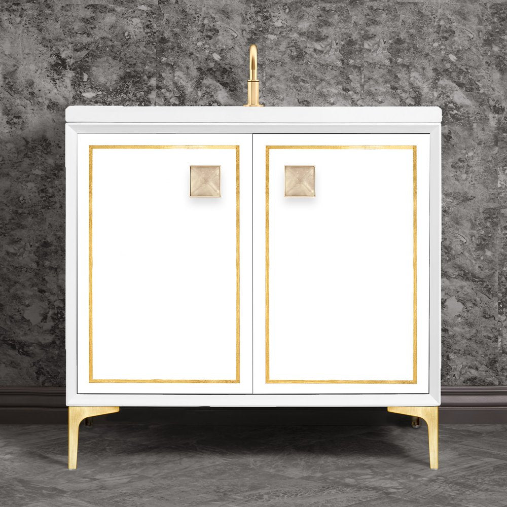 satin brass with eglomisé prism glass vanity