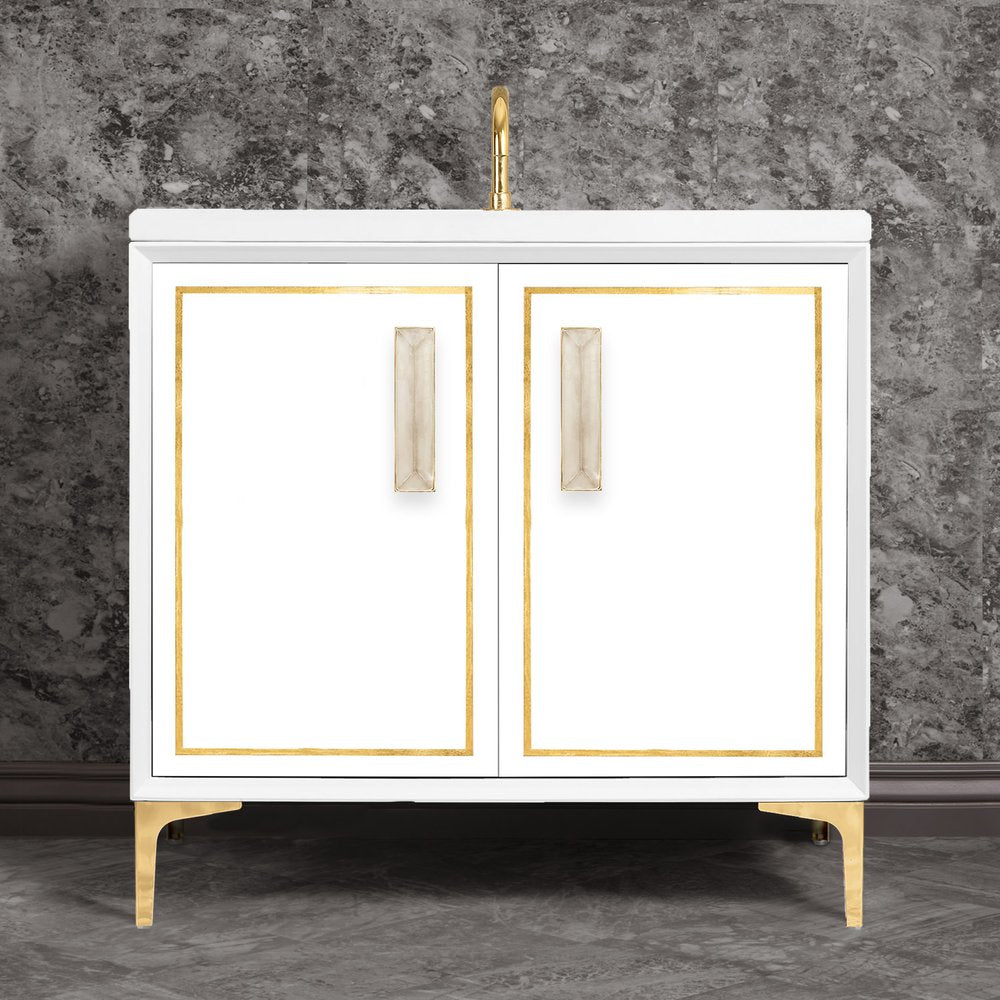 polished brass with eglomisé prism glass vanity