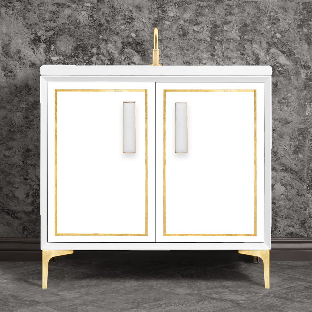 satin brass with white prism glass vanity