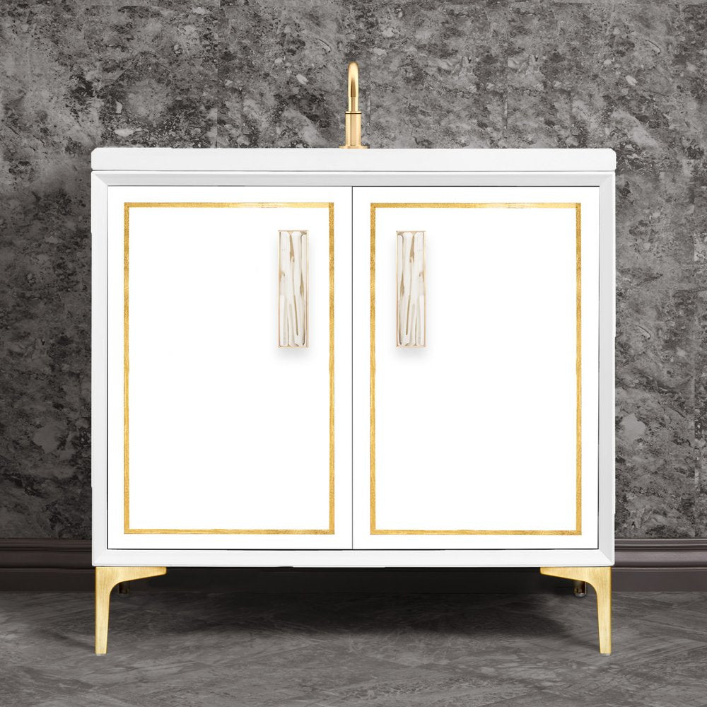 satin brass with white tiger prism glass vanity