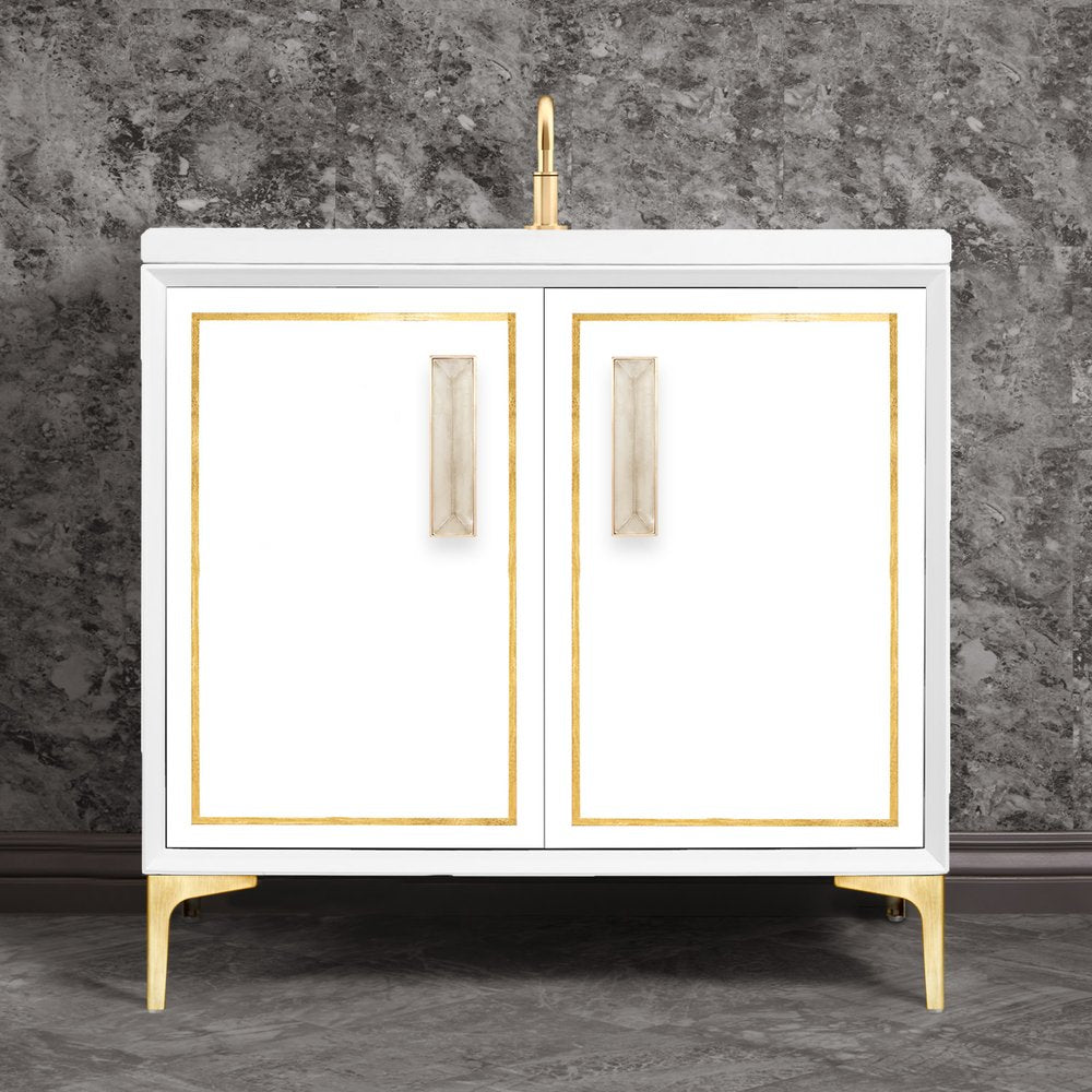 satin brass with eglomisé prism glass vanity