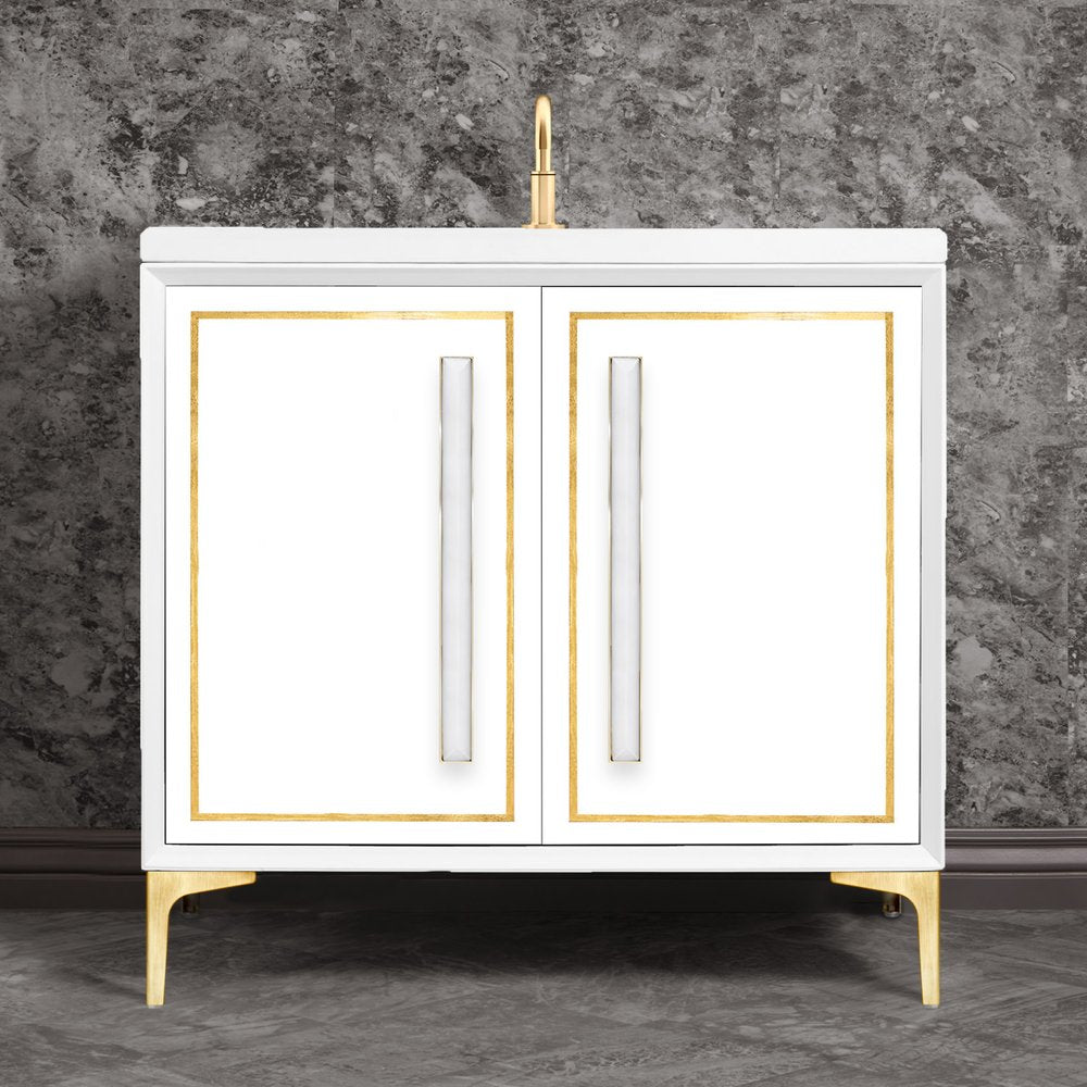 satin brass with white prism glass vanity