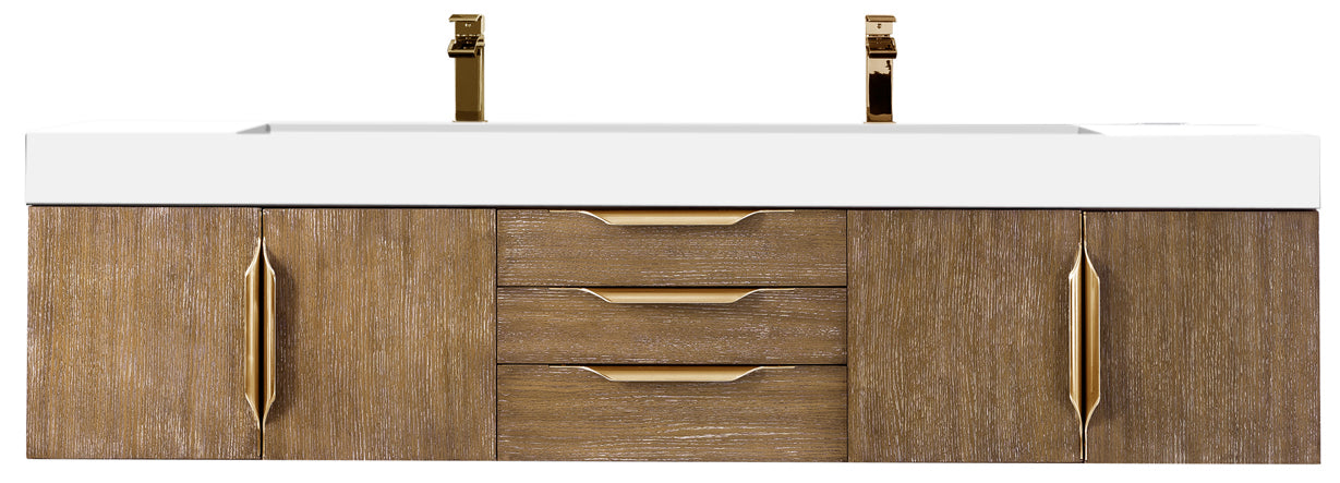 James Martin Vanities Columbia 72" Double Wall Mount Vanity With Radiant Gold Base and Glossy White Composite Stone Top