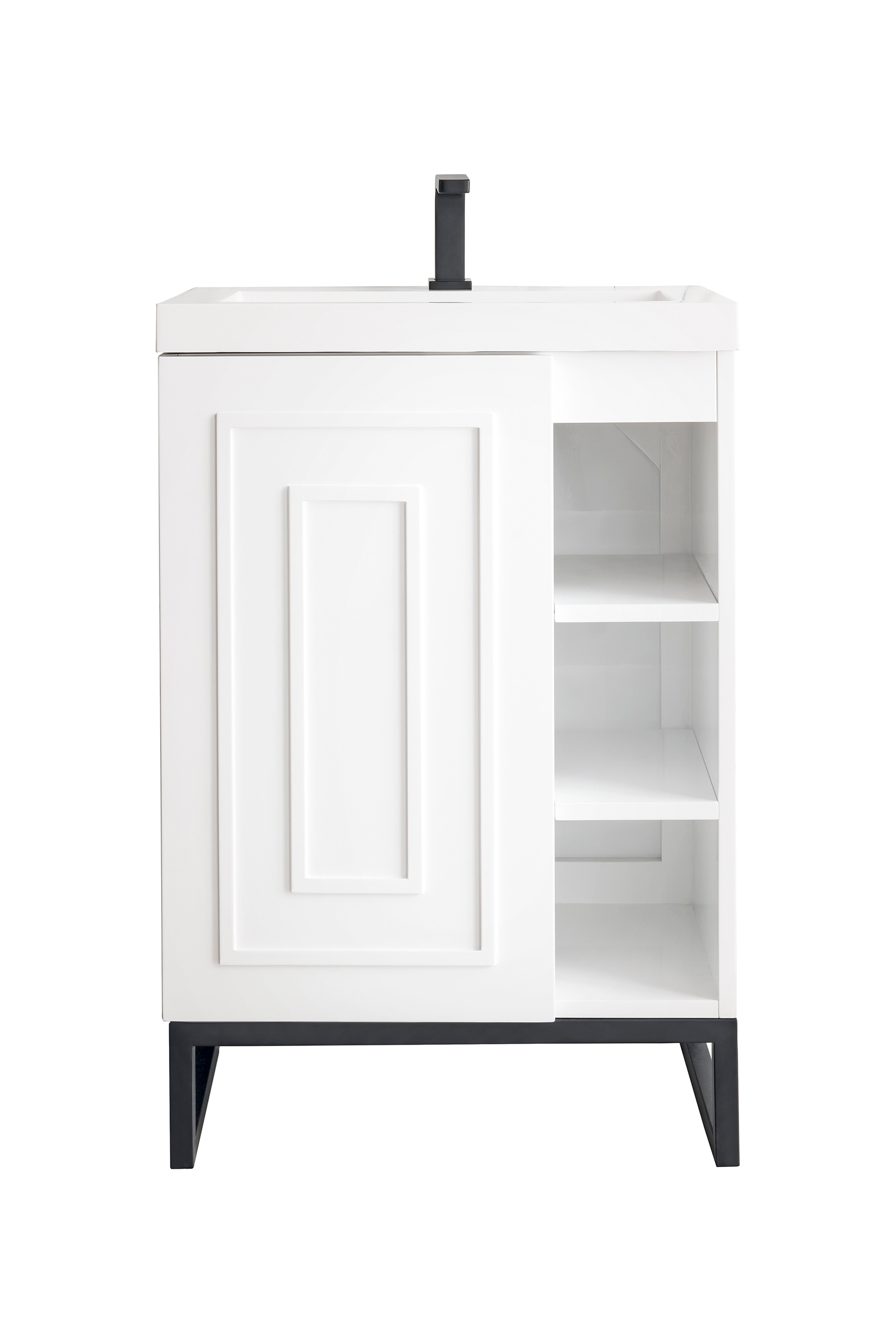 James Martin Vanities Alicante 24" Single Vanity With Matte Black Base and White Glossy Composite Stone Top