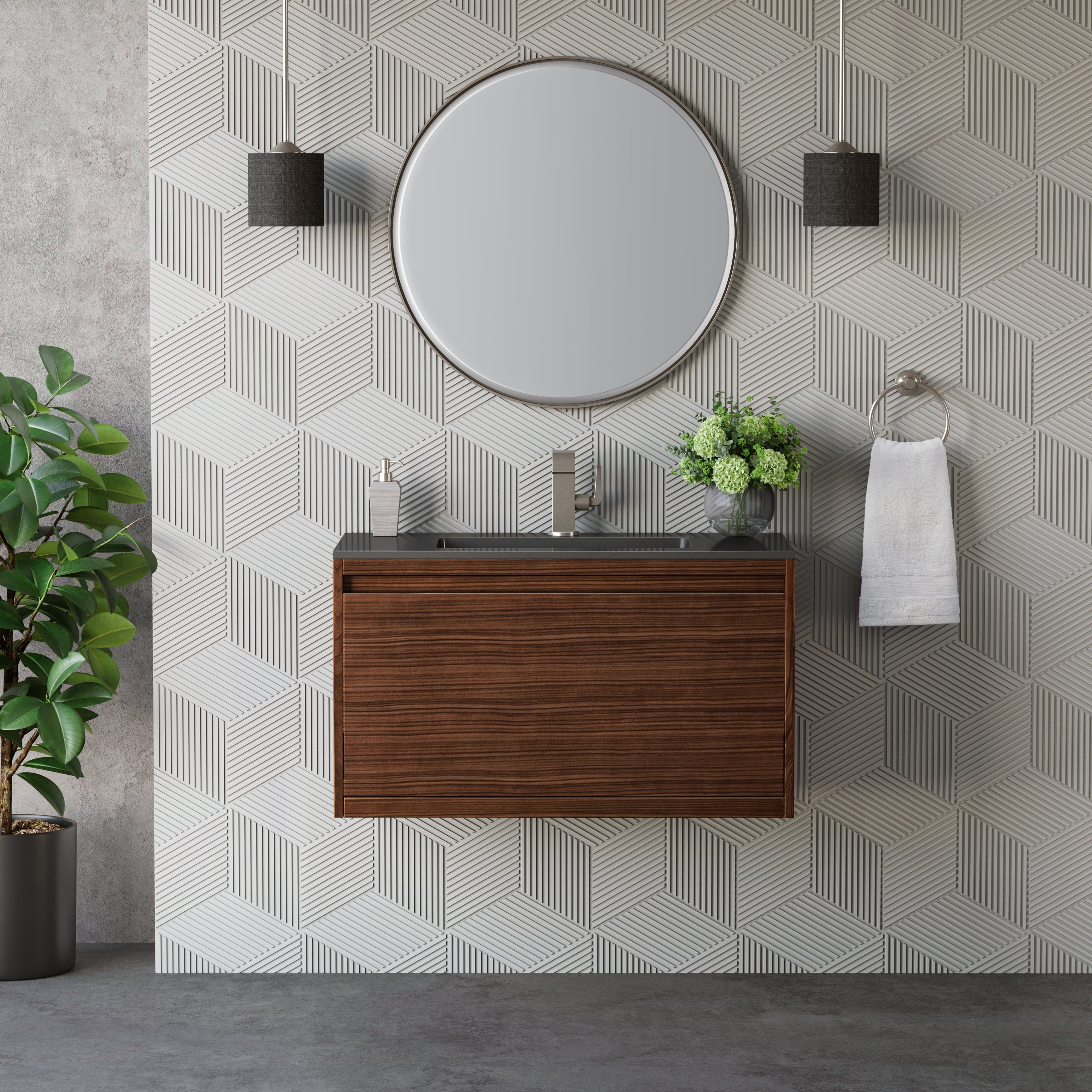 charcoal black composite stone top vanity