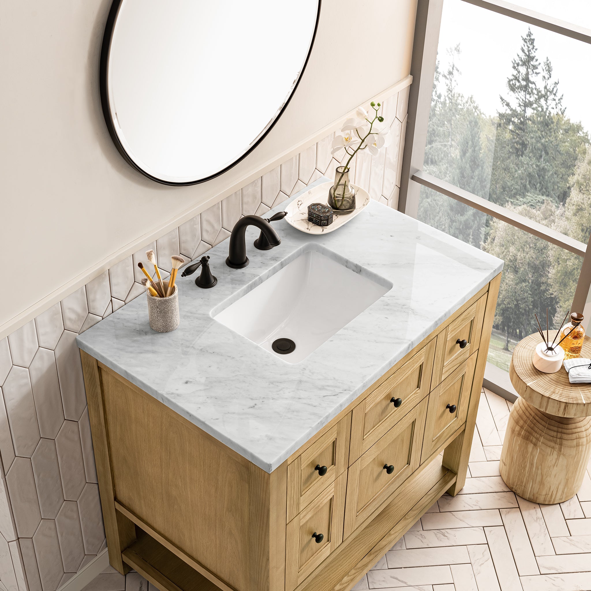 carrara marble top vanity