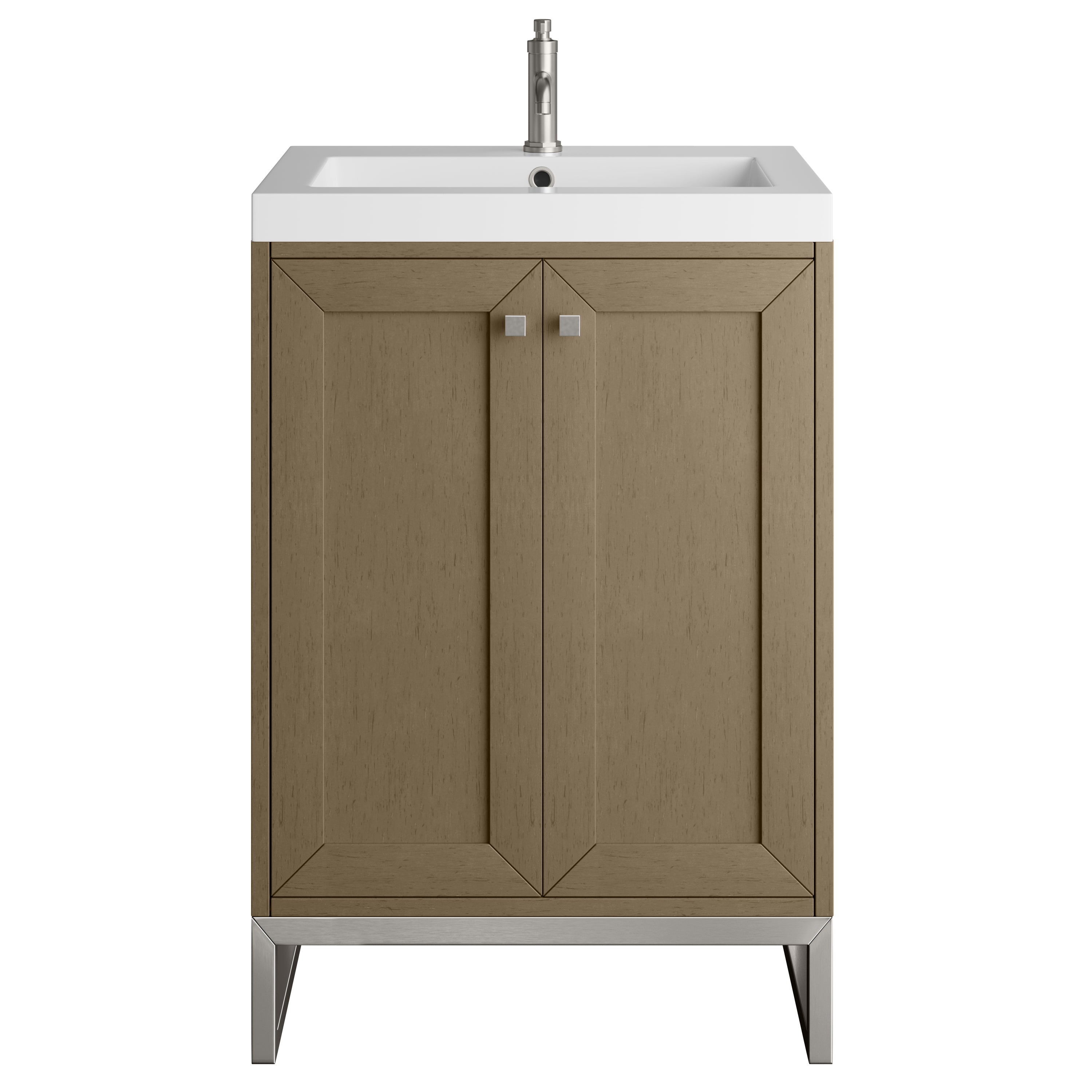 James Martin Vanities Chianti 24" Single Vanity With Brushed Nickel Base and White Glossy Composite Stone Top