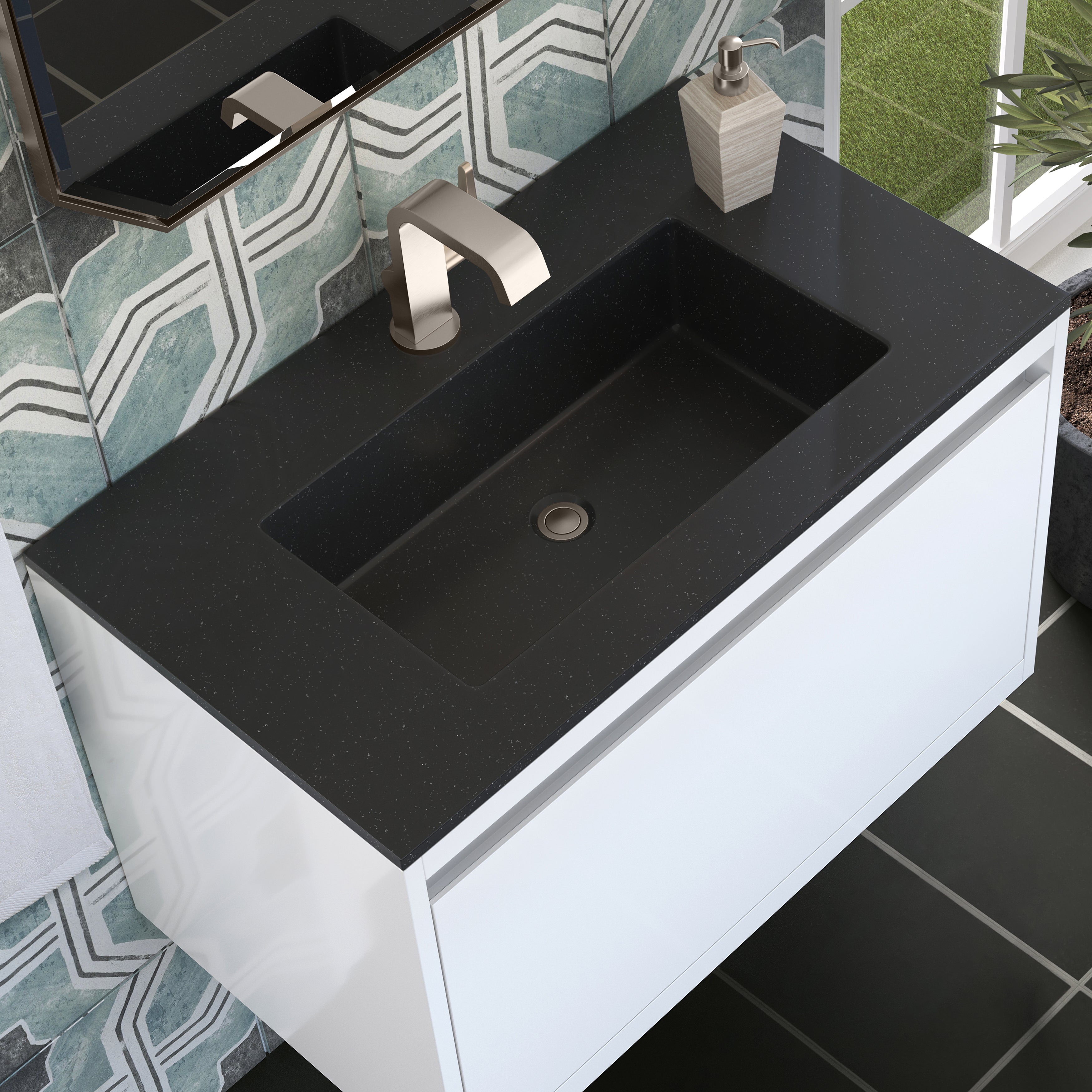 charcoal black composite stone top vanity