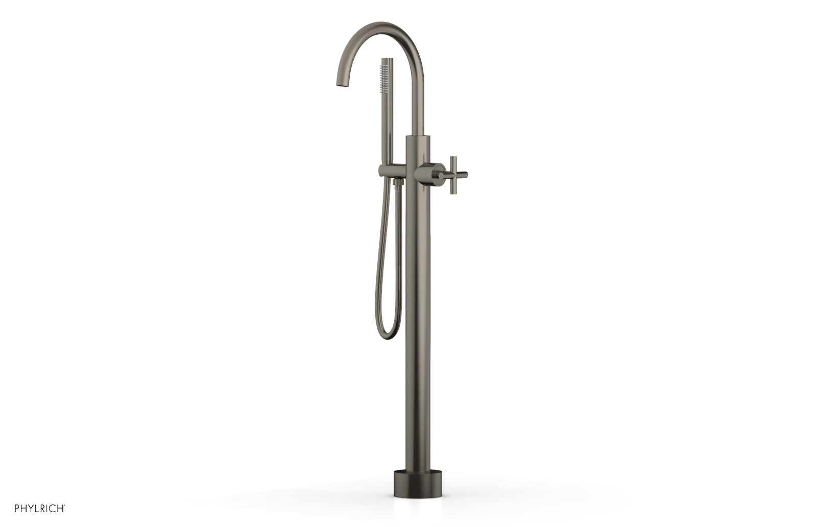 Phylrich TRANSITION Tall Floor Mount Tub Filler - Cross Handle with Hand Shower