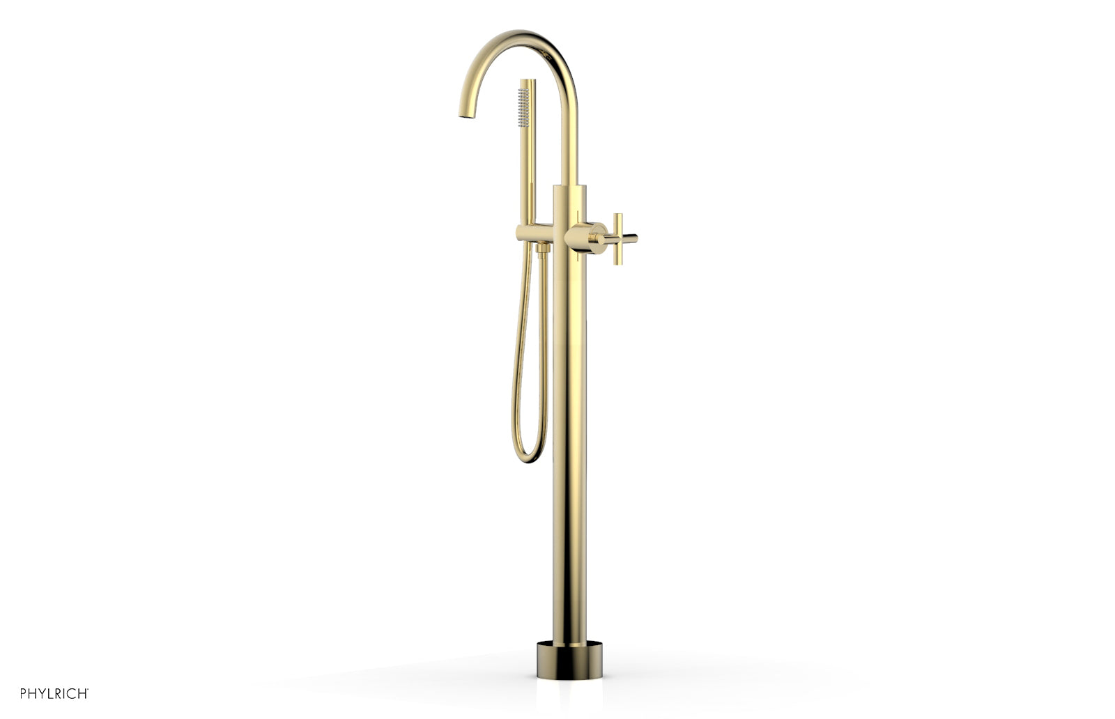 Phylrich TRANSITION Tall Floor Mount Tub Filler - Cross Handle with Hand Shower
