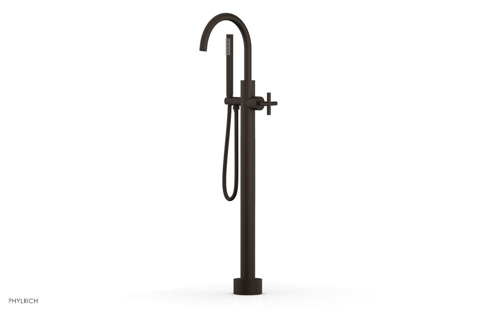 Phylrich TRANSITION Tall Floor Mount Tub Filler - Cross Handle with Hand Shower