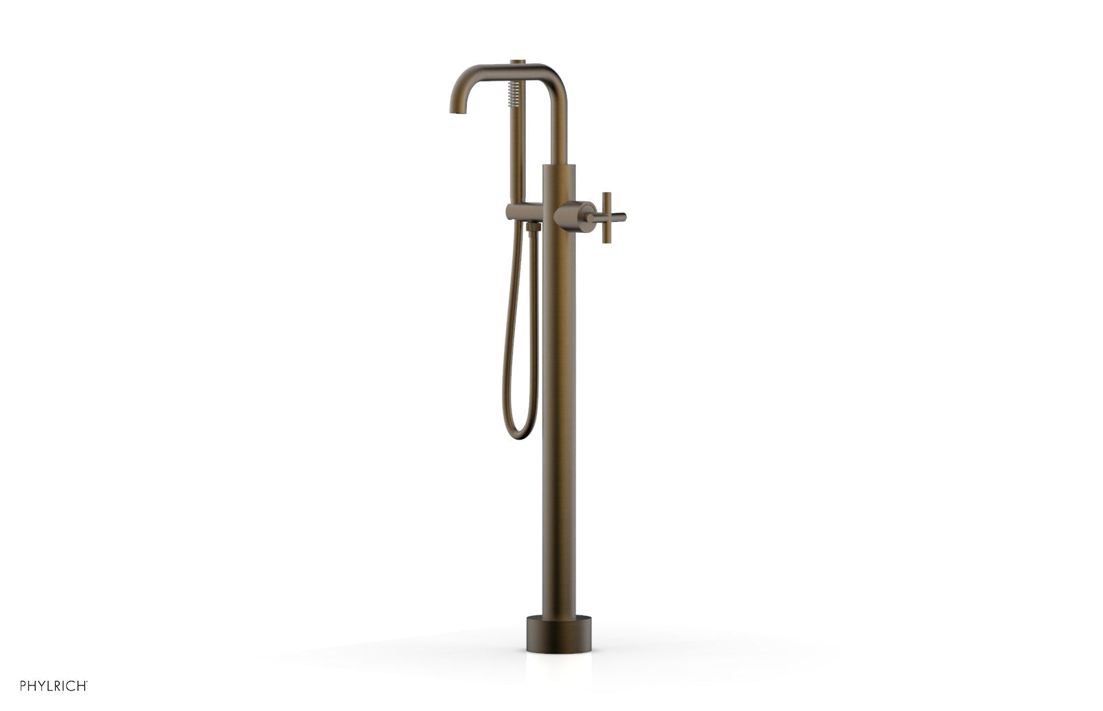 Phylrich TRANSITION Tall Floor Mount Tub Filler - Cross Handle with Hand Shower