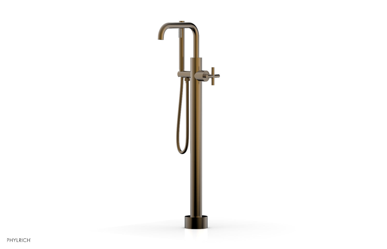Phylrich TRANSITION Tall Floor Mount Tub Filler - Cross Handle with Hand Shower
