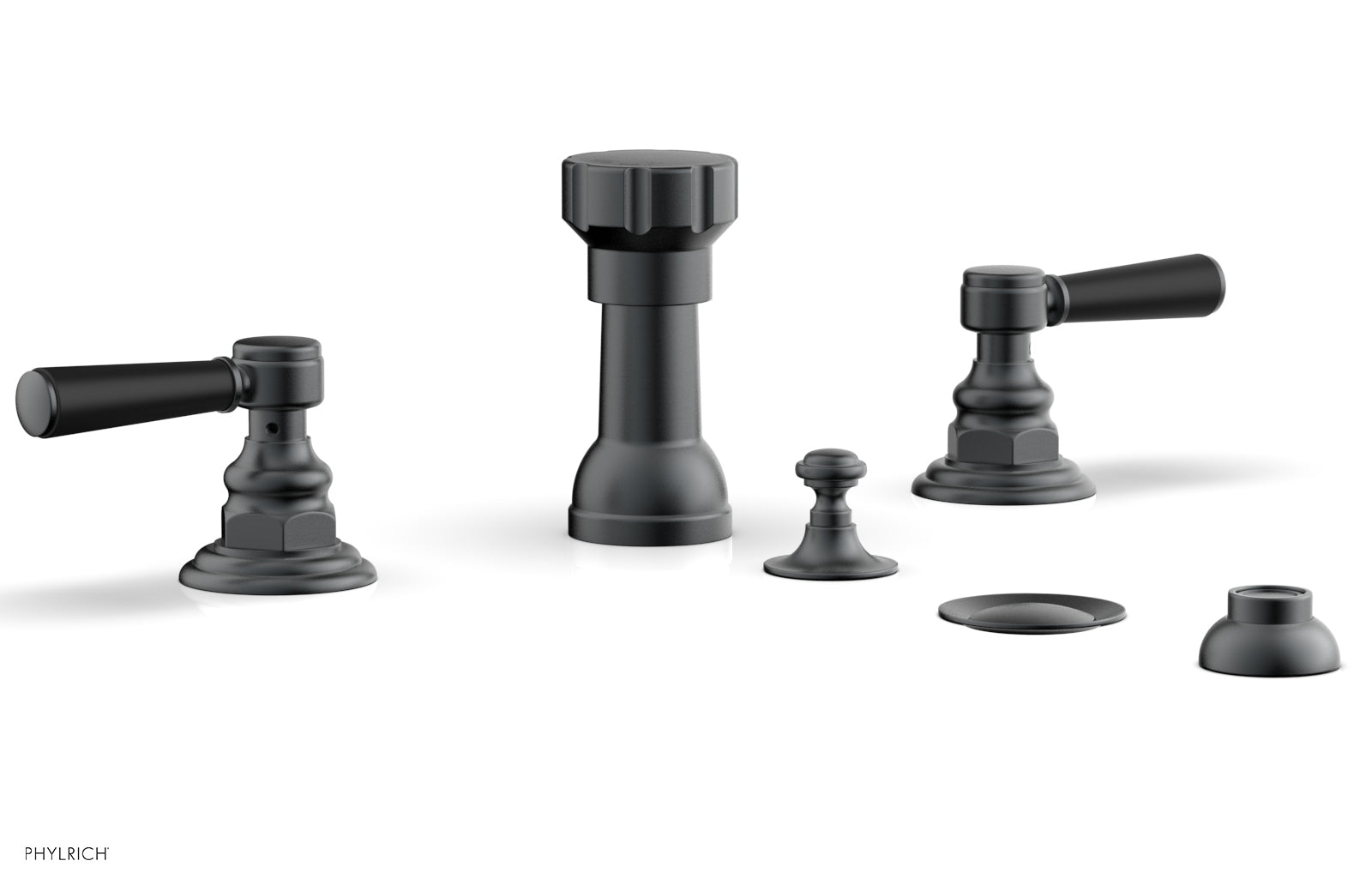 Phylrich HENRI Four Hole Bidet Set - Satin Black Lever Handles