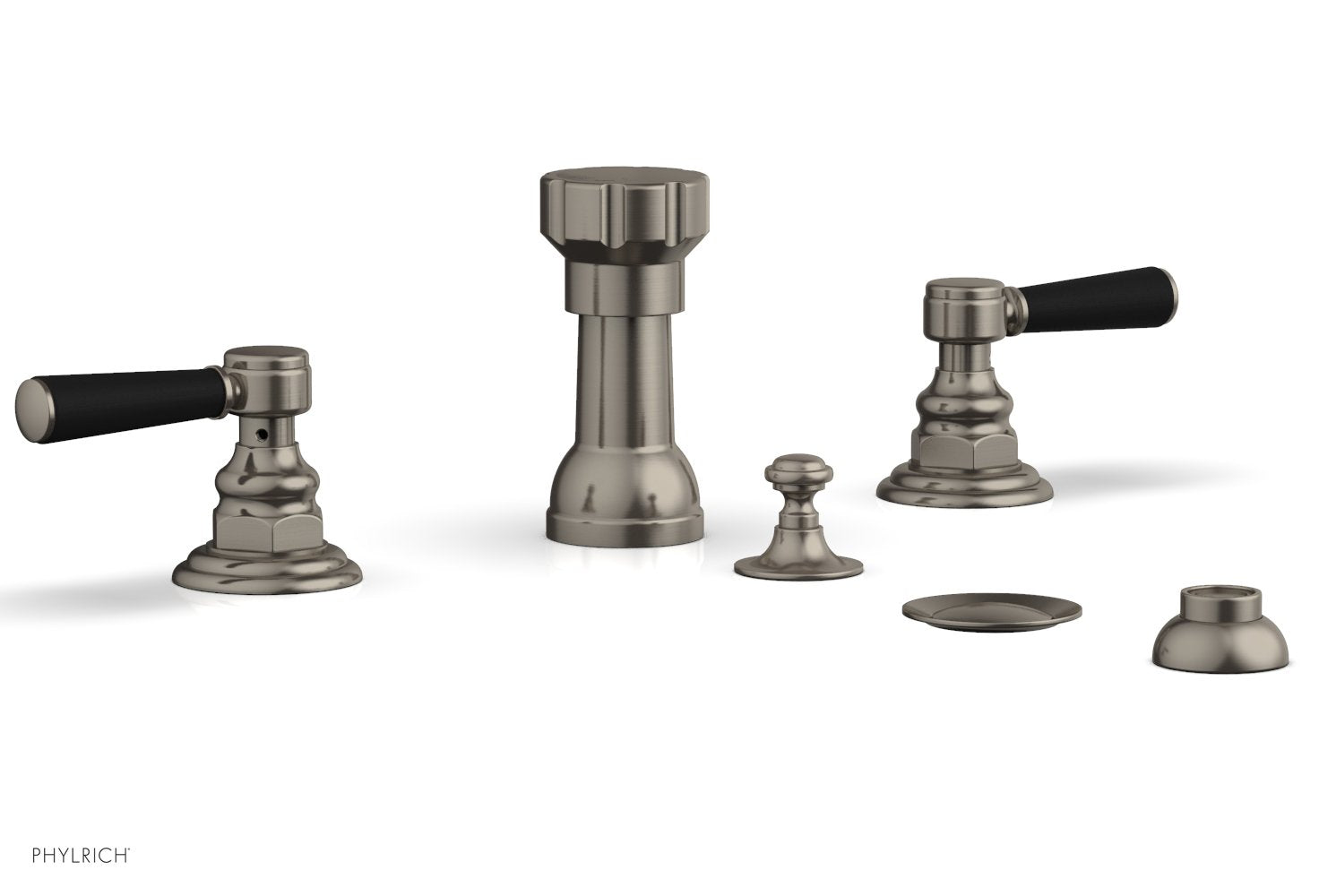 Phylrich HENRI Four Hole Bidet Set - Satin Black Lever Handles