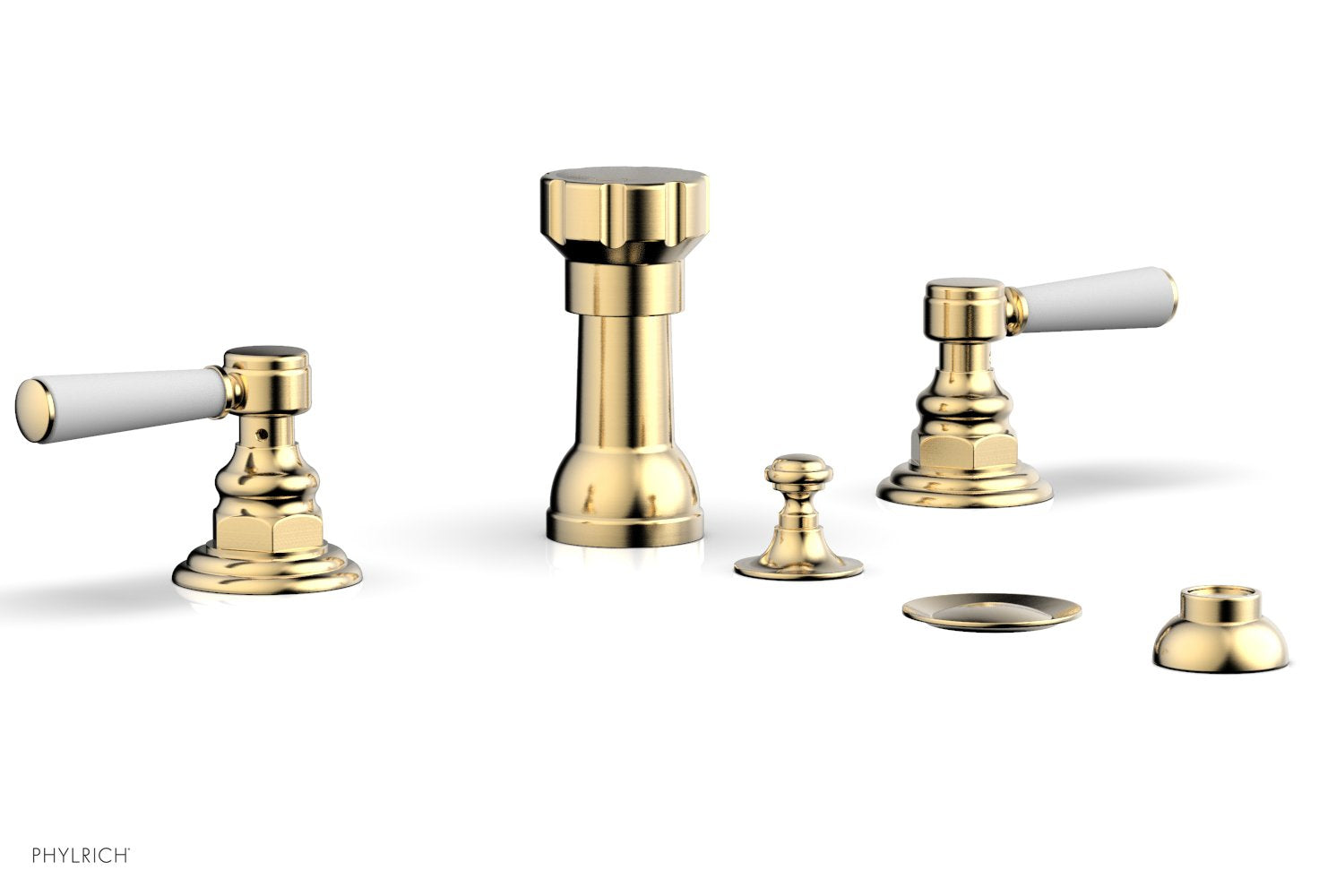 Phylrich HENRI Four Hole Bidet Set - Satin White Lever Handles
