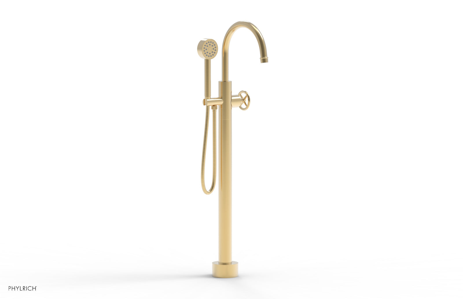 Phylrich WORKS Tall Floor Mount Tub Filler - Cross Handle with Hand Shower