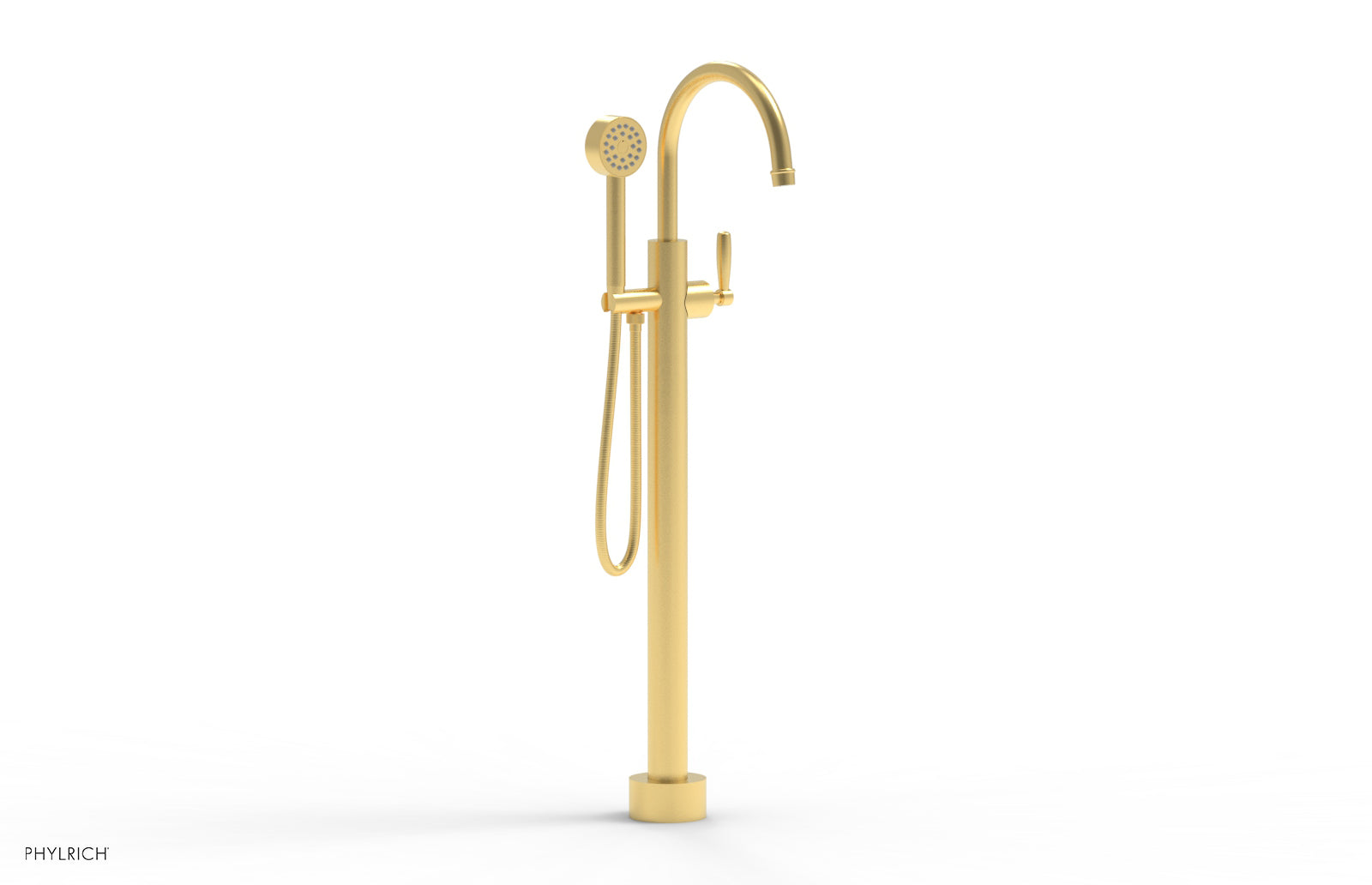 Phylrich WORKS Tall Floor Mount Tub Filler - Lever Handle with Hand Shower