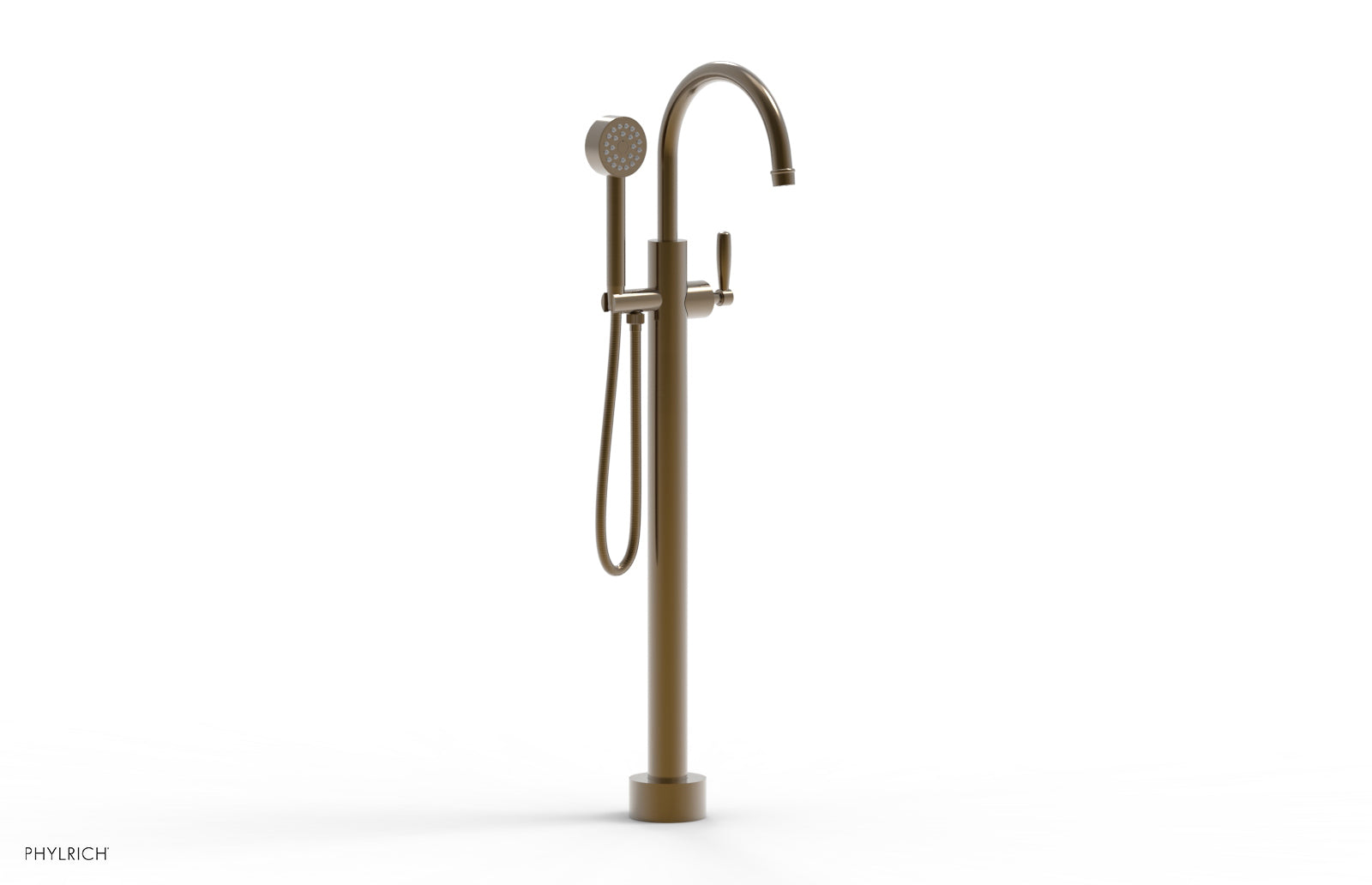 Phylrich WORKS Tall Floor Mount Tub Filler - Lever Handle with Hand Shower