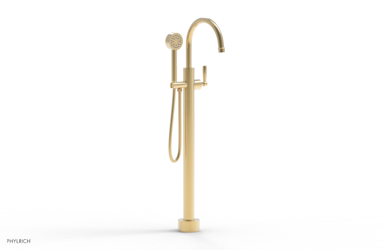Phylrich WORKS Tall Floor Mount Tub Filler - Lever Handle with Hand Shower