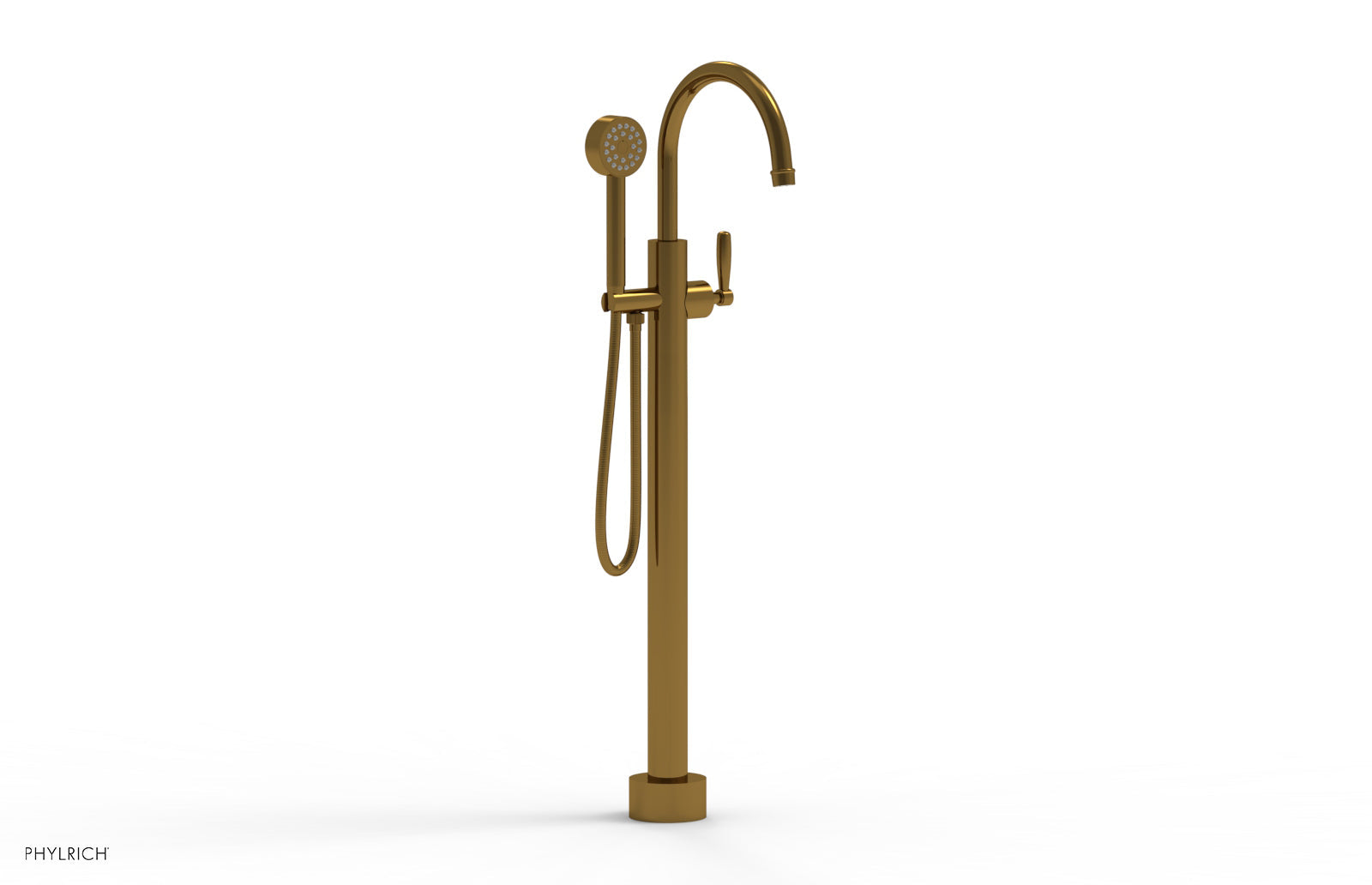 Phylrich WORKS Tall Floor Mount Tub Filler - Lever Handle with Hand Shower