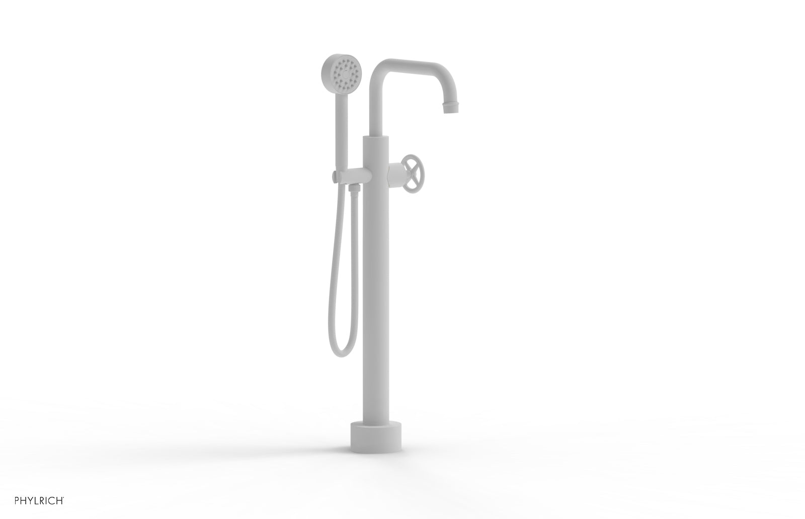 Phylrich WORKS Low Floor Mount Tub Filler - Cross Handle with Hand Shower