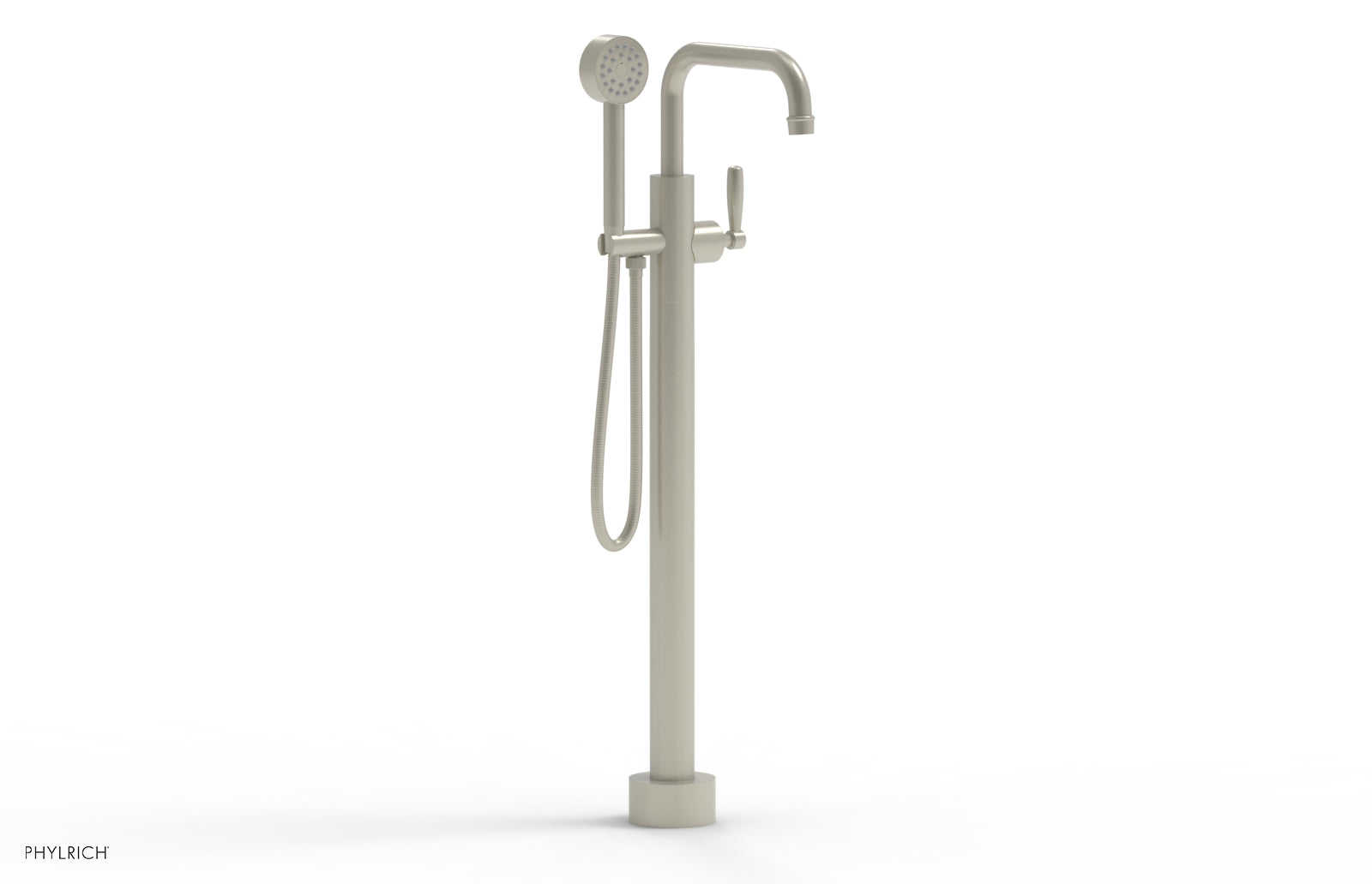 Phylrich WORKS Tall Floor Mount Tub Filler - Lever Handle with Hand Shower
