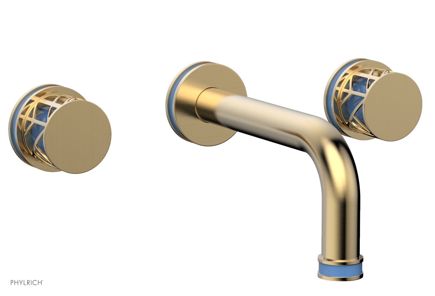 Phylrich JOLIE Wall Tub Set - Round Handles with "Light Blue" Accents