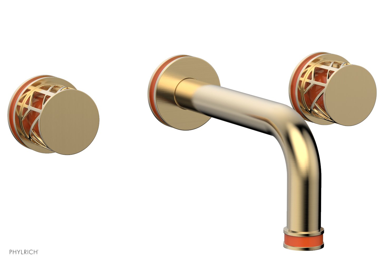 Phylrich JOLIE Wall Tub Set - Round Handles with "Orange" Accents