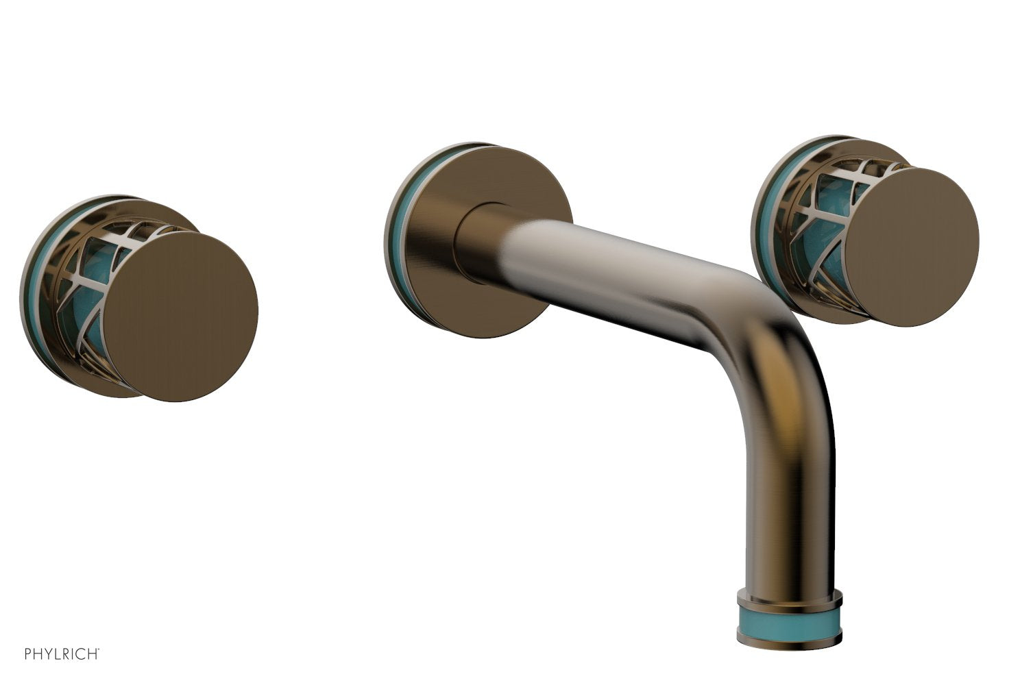 Phylrich JOLIE Wall Tub Set - Round Handles with "Turquoise" Accents