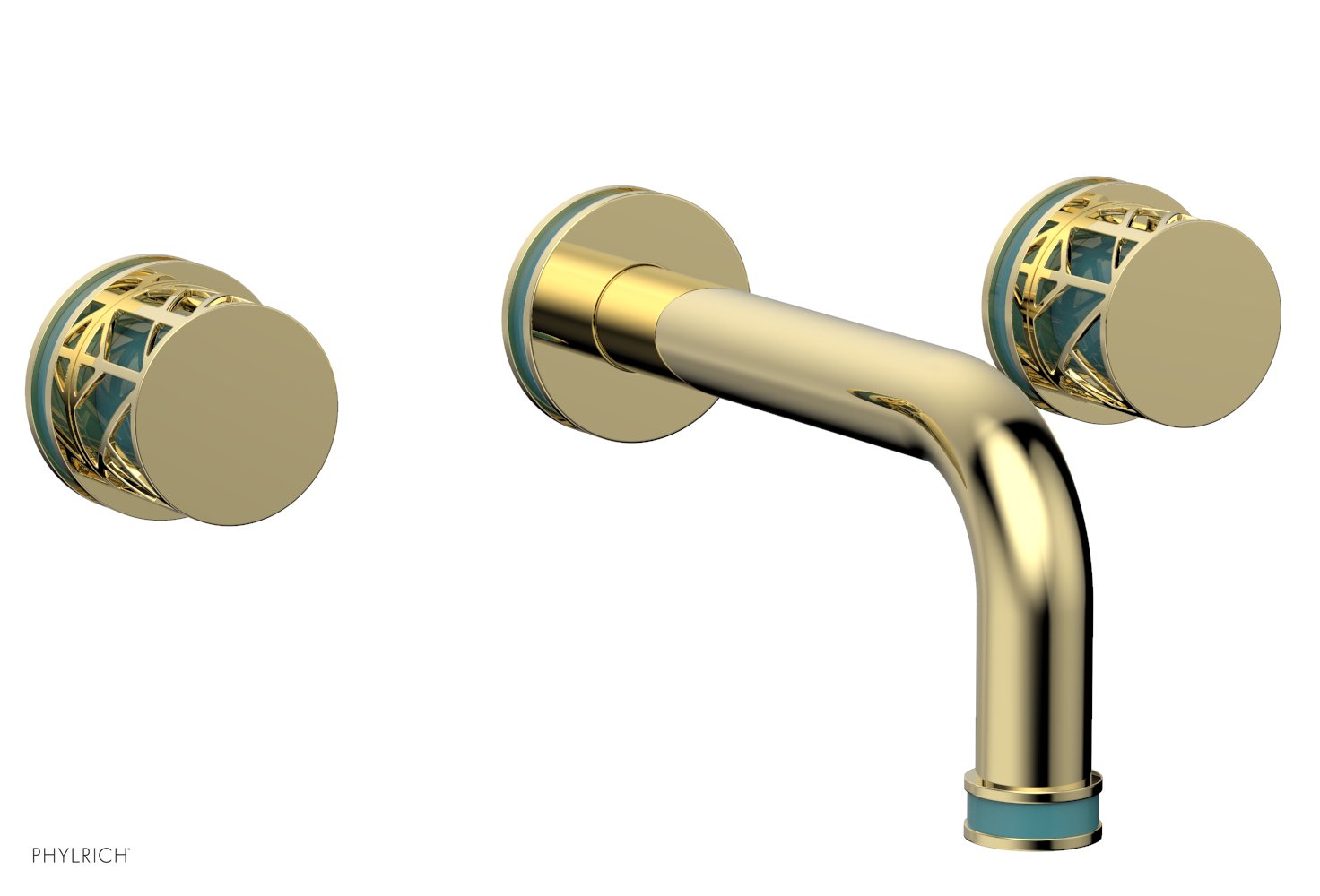 Phylrich JOLIE Wall Tub Set - Round Handles with "Turquoise" Accents