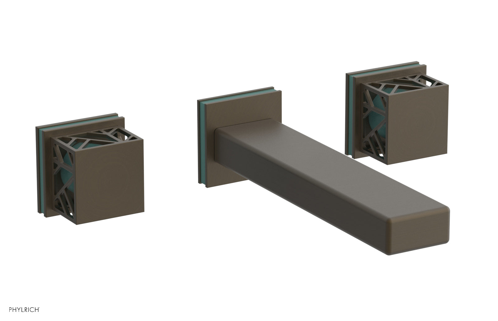 Phylrich JOLIE Wall Tub Set - Square Handles with "Turquoise" Accents