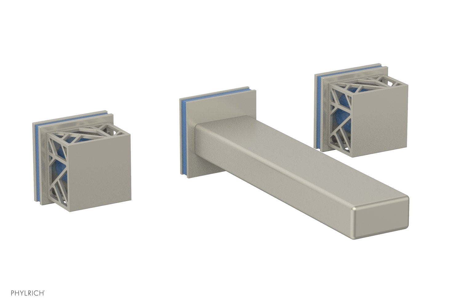 Phylrich JOLIE Wall Tub Set - Square Handles with "Light Blue" Accents
