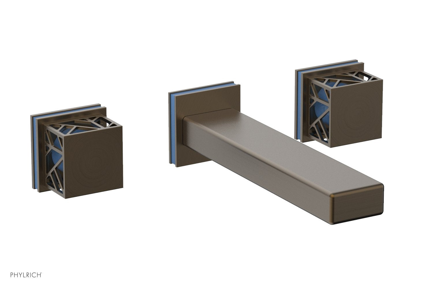 Phylrich JOLIE Wall Tub Set - Square Handles with "Light Blue" Accents