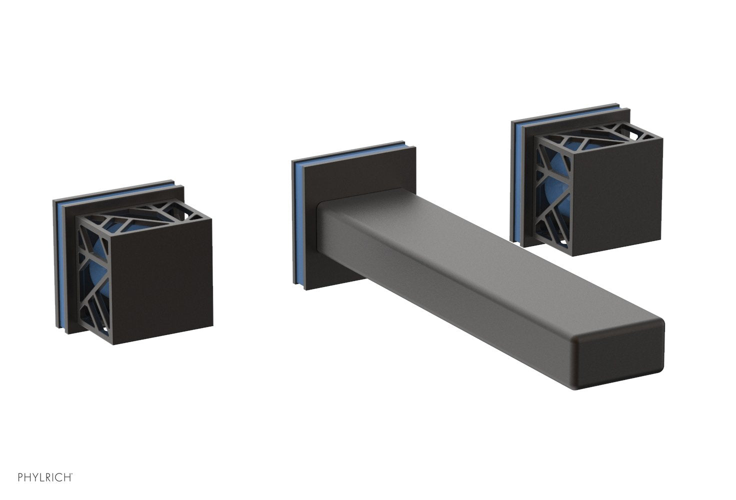 Phylrich JOLIE Wall Tub Set - Square Handles with "Light Blue" Accents