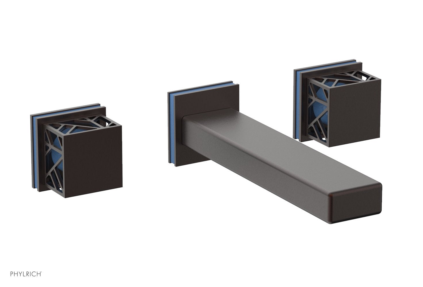 Phylrich JOLIE Wall Tub Set - Square Handles with "Light Blue" Accents