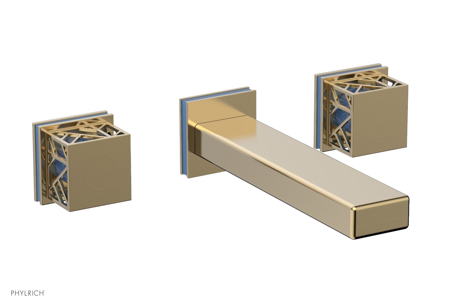 Phylrich JOLIE Wall Tub Set - Square Handles with "Light Blue" Accents