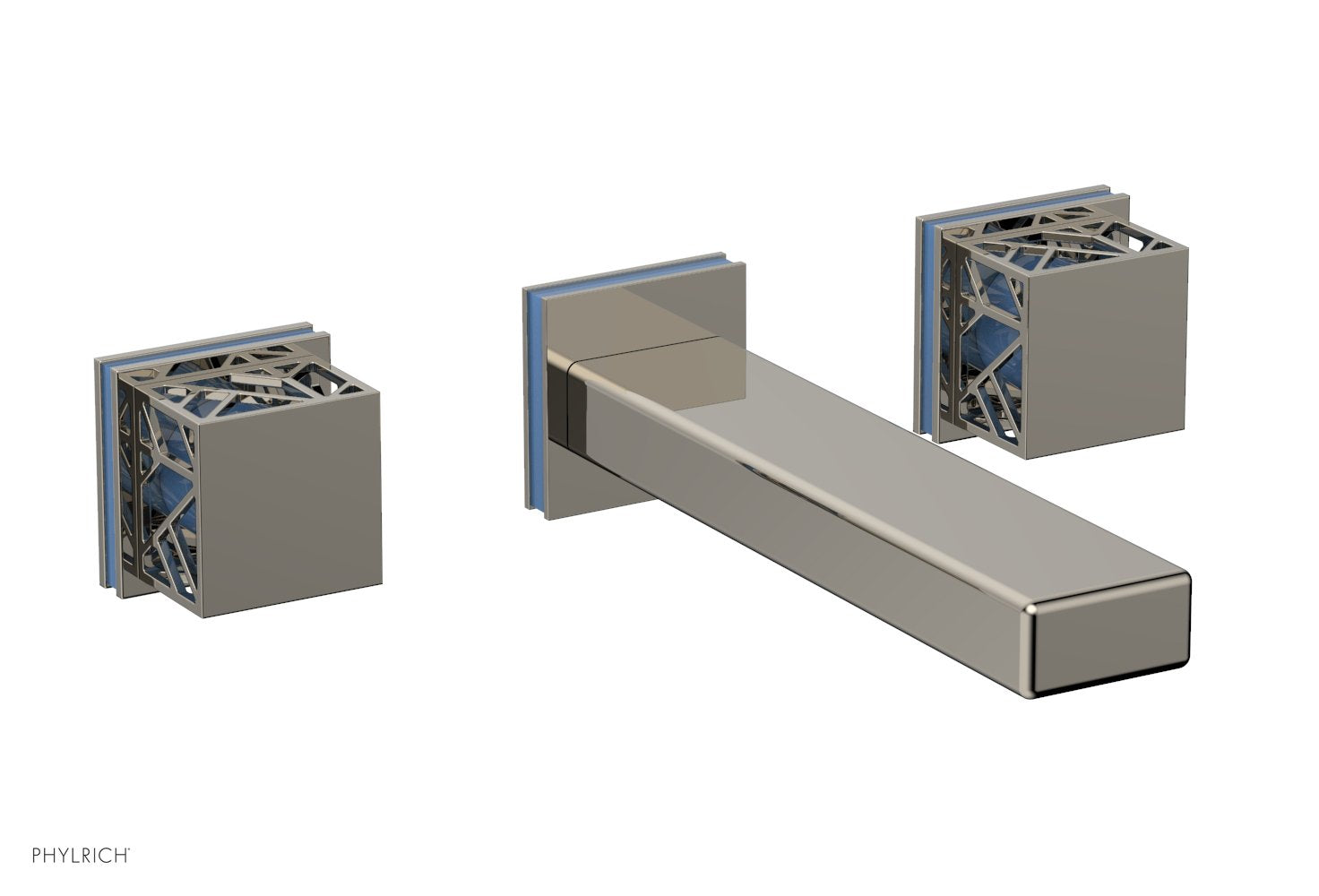 Phylrich JOLIE Wall Tub Set - Square Handles with "Light Blue" Accents