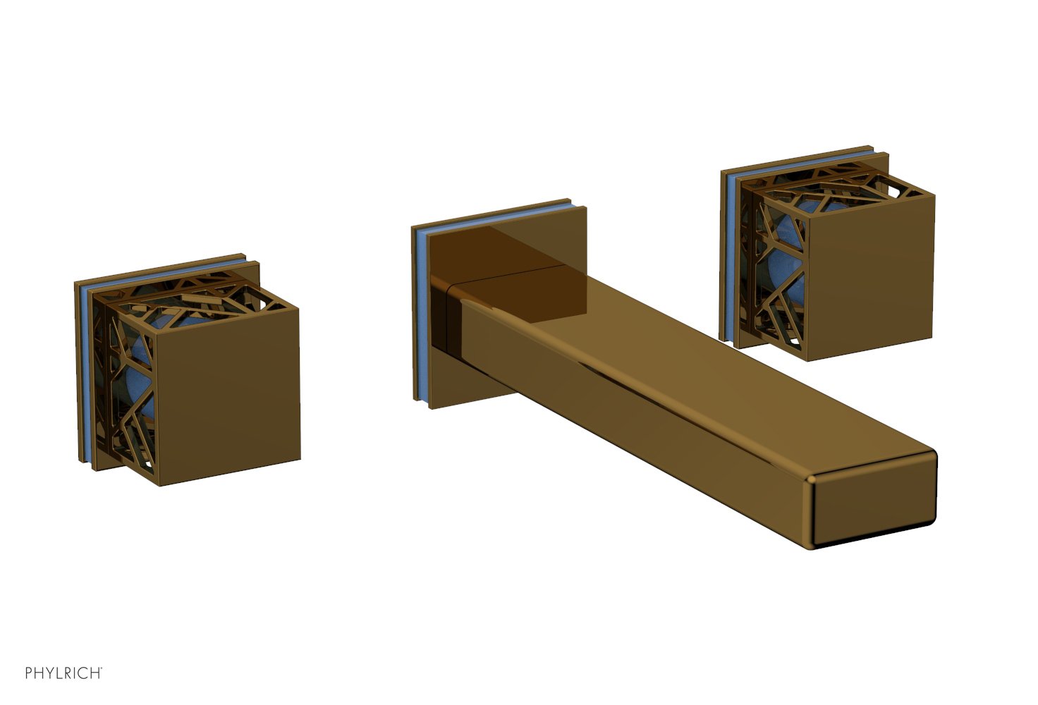 Phylrich JOLIE Wall Tub Set - Square Handles with "Light Blue" Accents