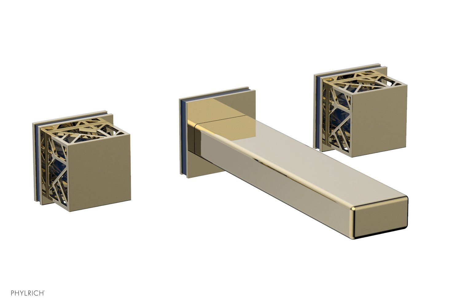 Phylrich JOLIE Wall Tub Set - Square Handles with "Navy Blue" Accents