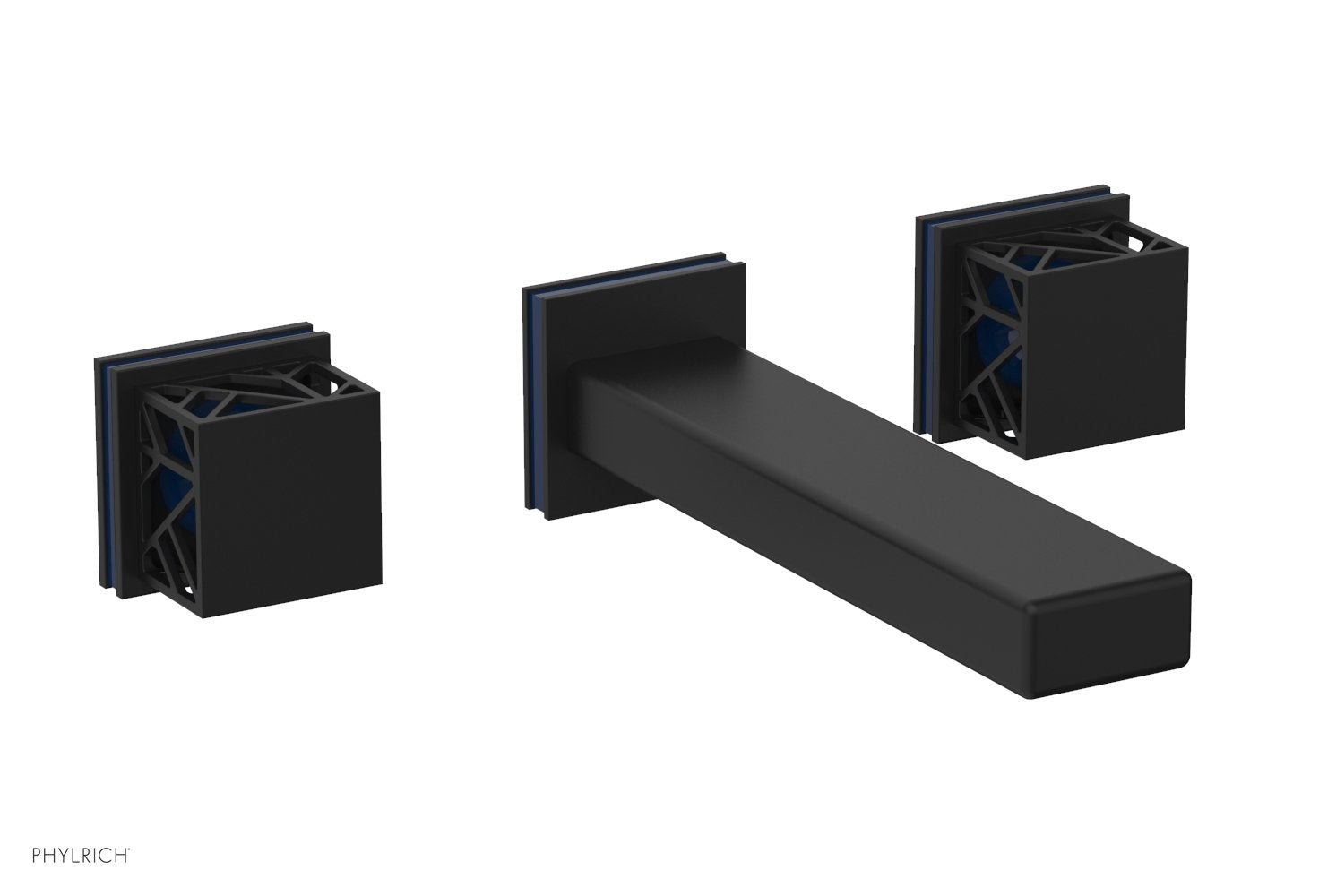 Phylrich JOLIE Wall Tub Set - Square Handles with "Navy Blue" Accents