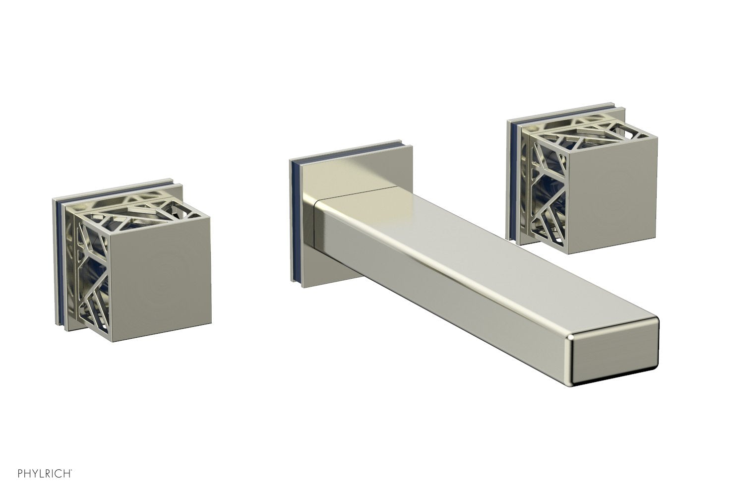 Phylrich JOLIE Wall Tub Set - Square Handles with "Navy Blue" Accents
