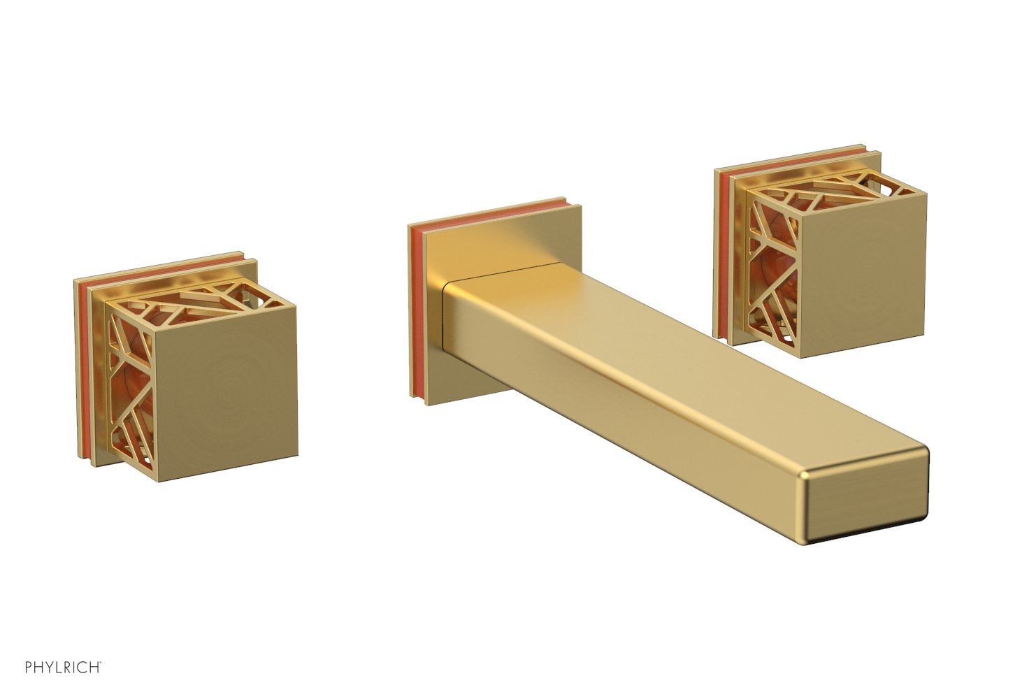 Phylrich JOLIE Wall Tub Set - Square Handles with "Orange" Accents