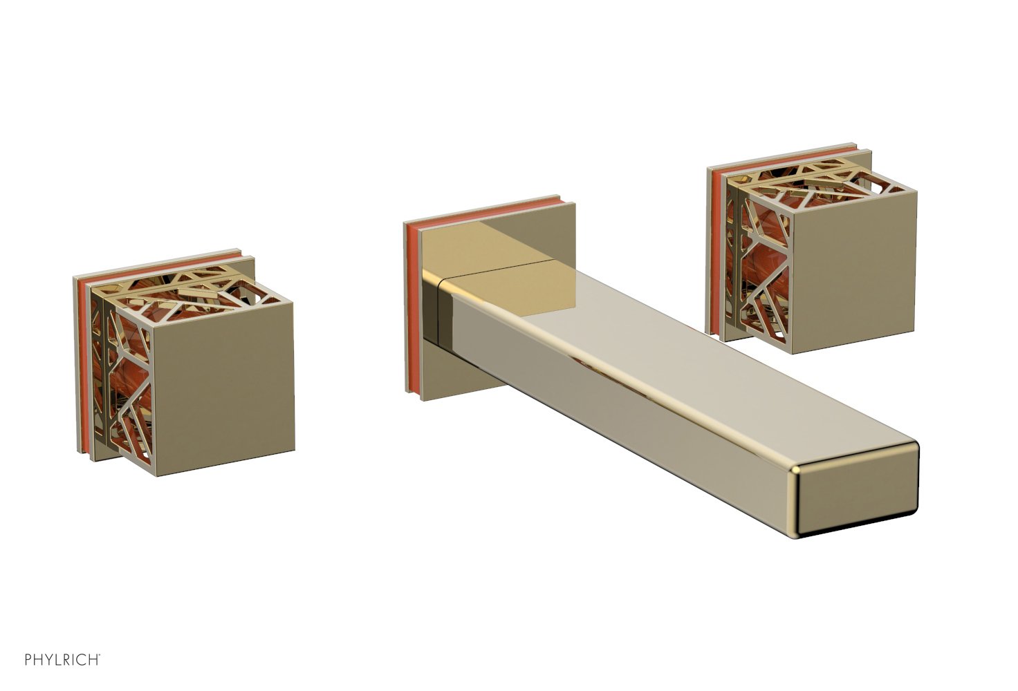 Phylrich JOLIE Wall Tub Set - Square Handles with "Orange" Accents