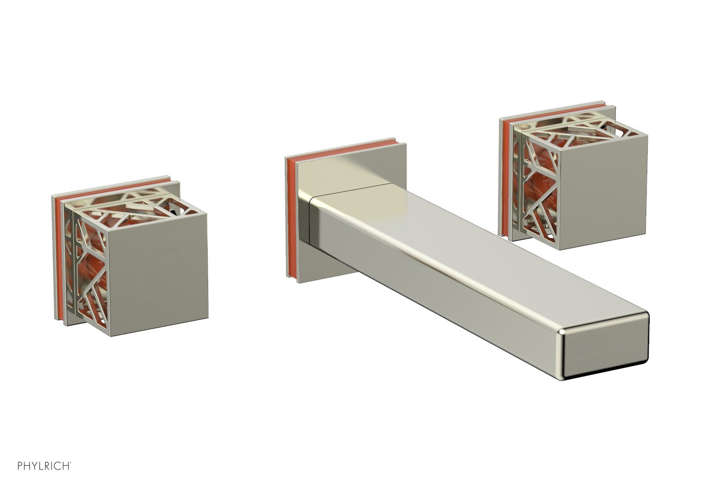 Phylrich JOLIE Wall Tub Set - Square Handles with "Orange" Accents