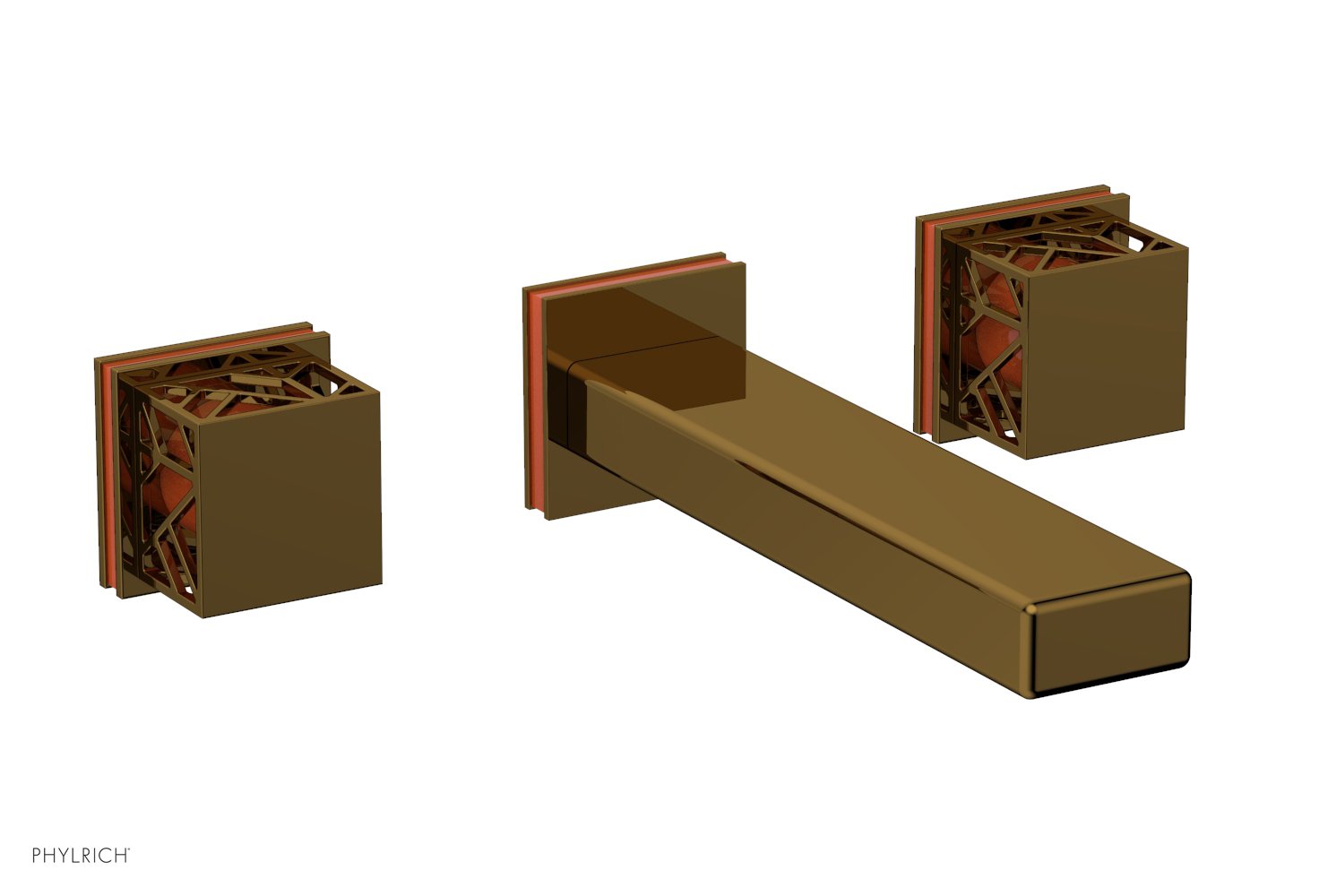 Phylrich JOLIE Wall Tub Set - Square Handles with "Orange" Accents