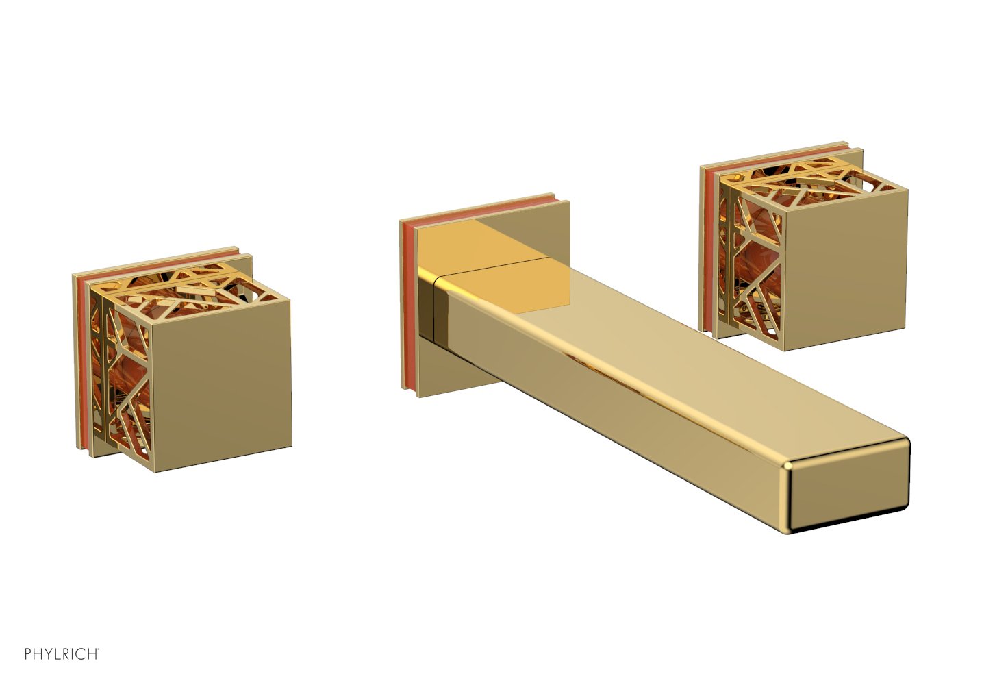 Phylrich JOLIE Wall Tub Set - Square Handles with "Orange" Accents