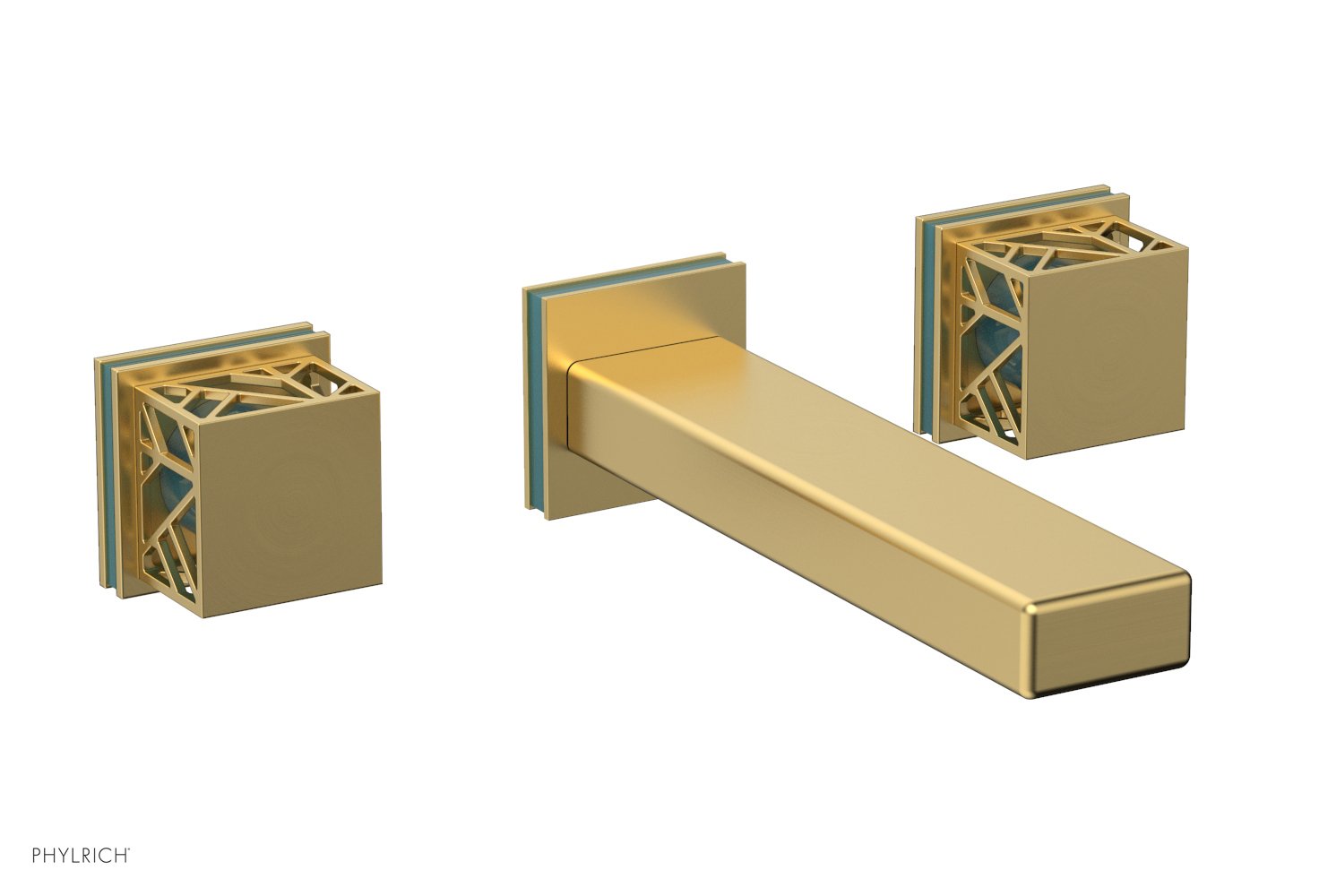 Phylrich JOLIE Wall Tub Set - Square Handles with "Turquoise" Accents