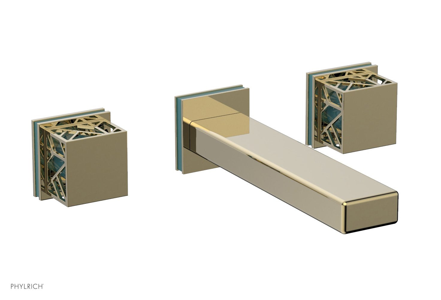 Phylrich JOLIE Wall Tub Set - Square Handles with "Turquoise" Accents
