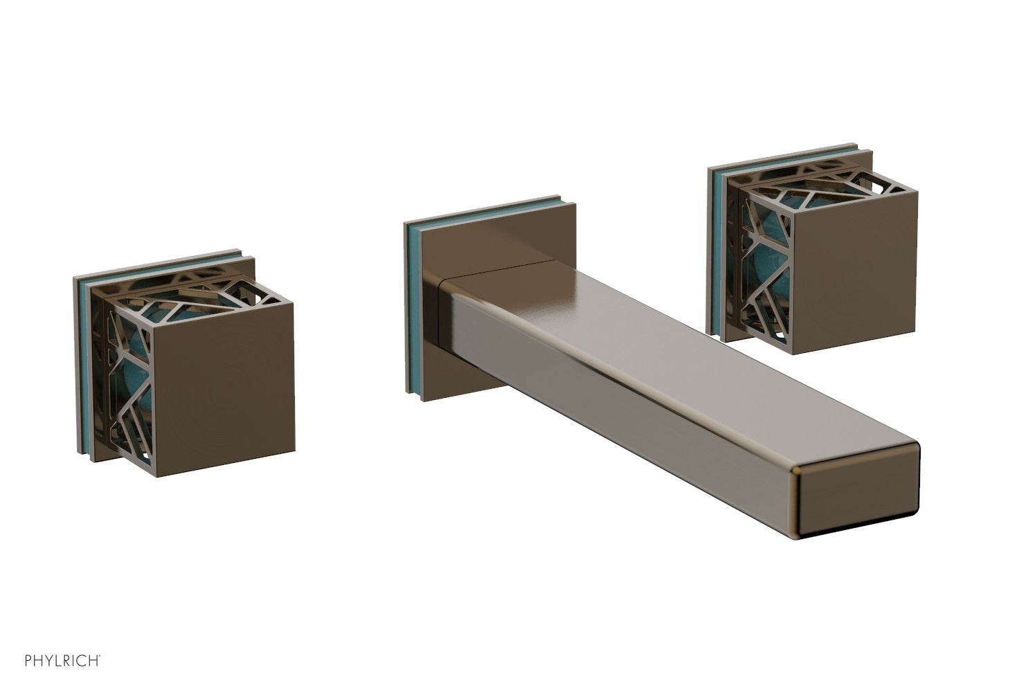 Phylrich JOLIE Wall Tub Set - Square Handles with "Turquoise" Accents